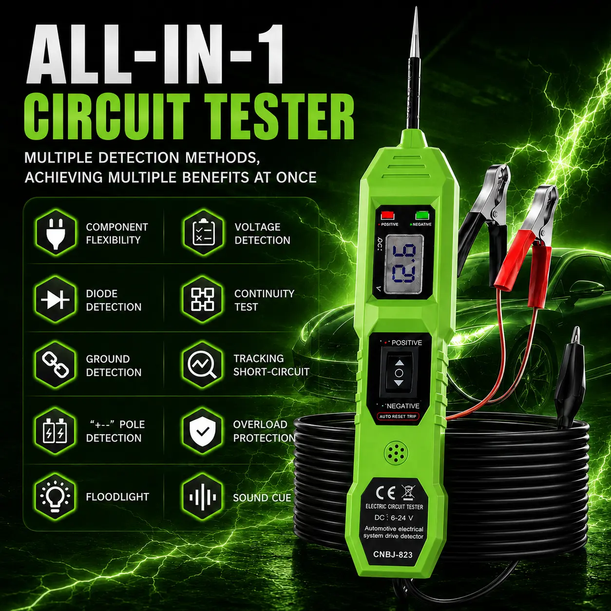 CT03 6-24V Range Automotive Circuit Tester, Voltage Display Diagnostic Tool with Buzzer Alert Cue, Electronic Repair Voltage-Measuring Tool, Voltage Meter, Electronic Repair Tool
