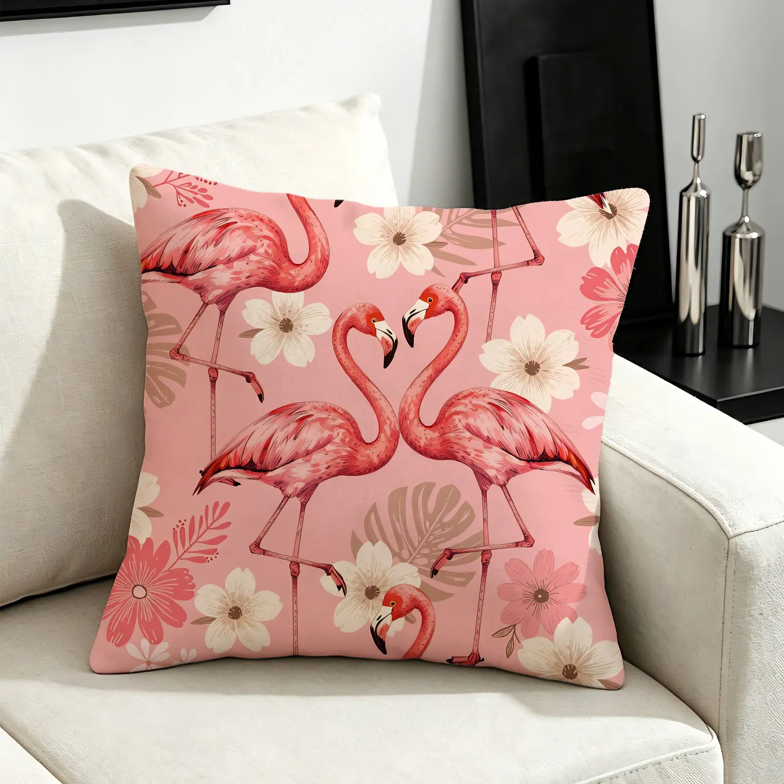 Sweet Versatile Flamingo Printed Throw Pillow with Insert, Fluffy & Removable Washable Design, Romantic Aesthetic Decor for Sofa & Bedside, Warm Thoughtful Gift for Family