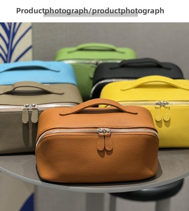 Minimalist High-End Feel First Layer Cowhide Texture Makeup Bag Genuine Leather Travel Portable Toiletry Bag Large Capacity Storage Bag