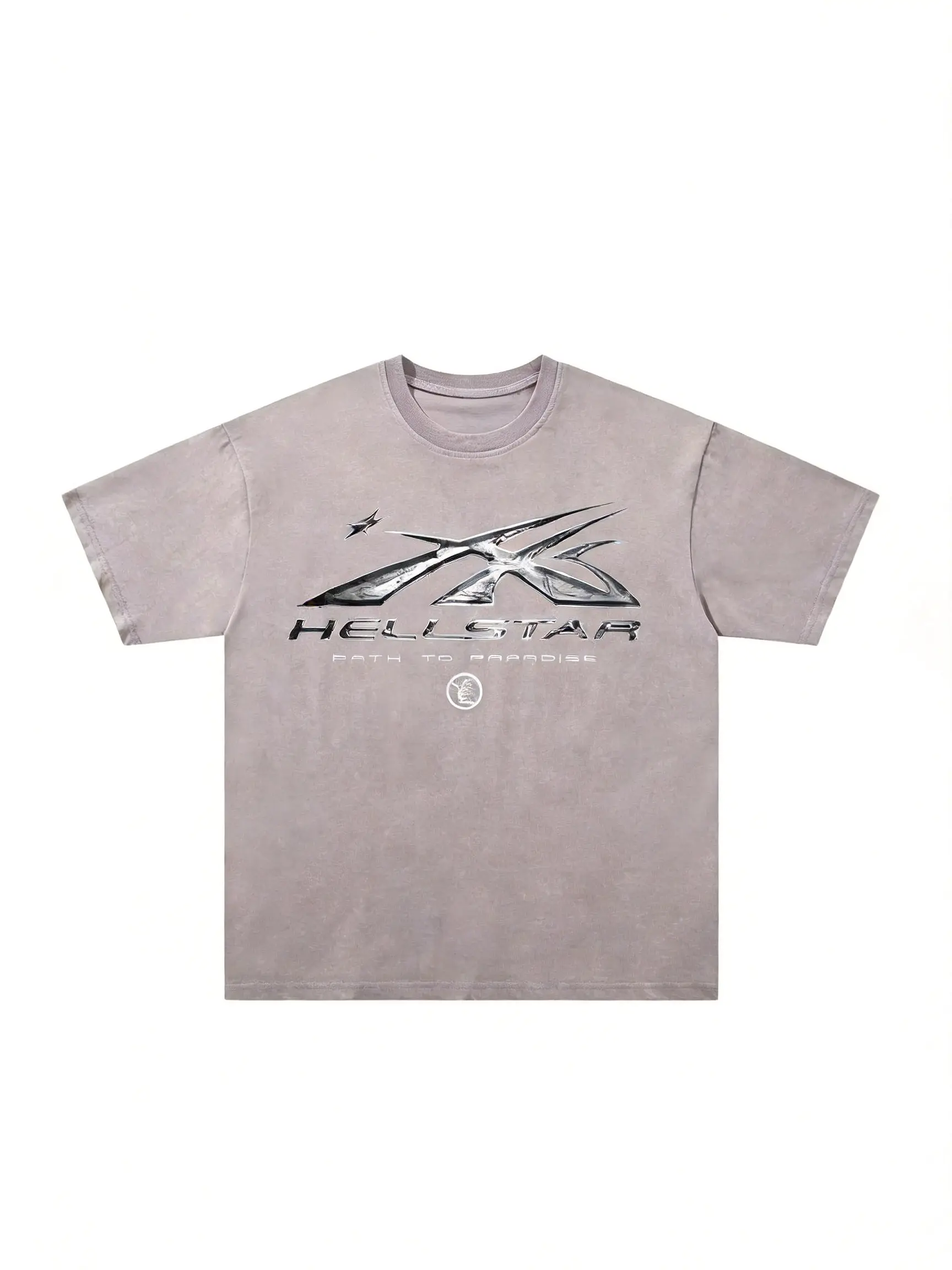 Men's Hel Star Loose Print T-Shirt - Gray Short-Sleeve Round Neck Menswear, Casual Style, Shortsleeve, Tshirt