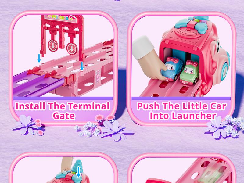 Durable Garage Multifunction Dinosaur/Princess/Unicorn Truck Toys for 2-7 Year Boys & Toddlers Foldable Track 2 Player Race Mode Light Sound Transport Carrier with 6 Dino Cars 12 Accessories Birthday Christmas Gift Idea for Kids Girls