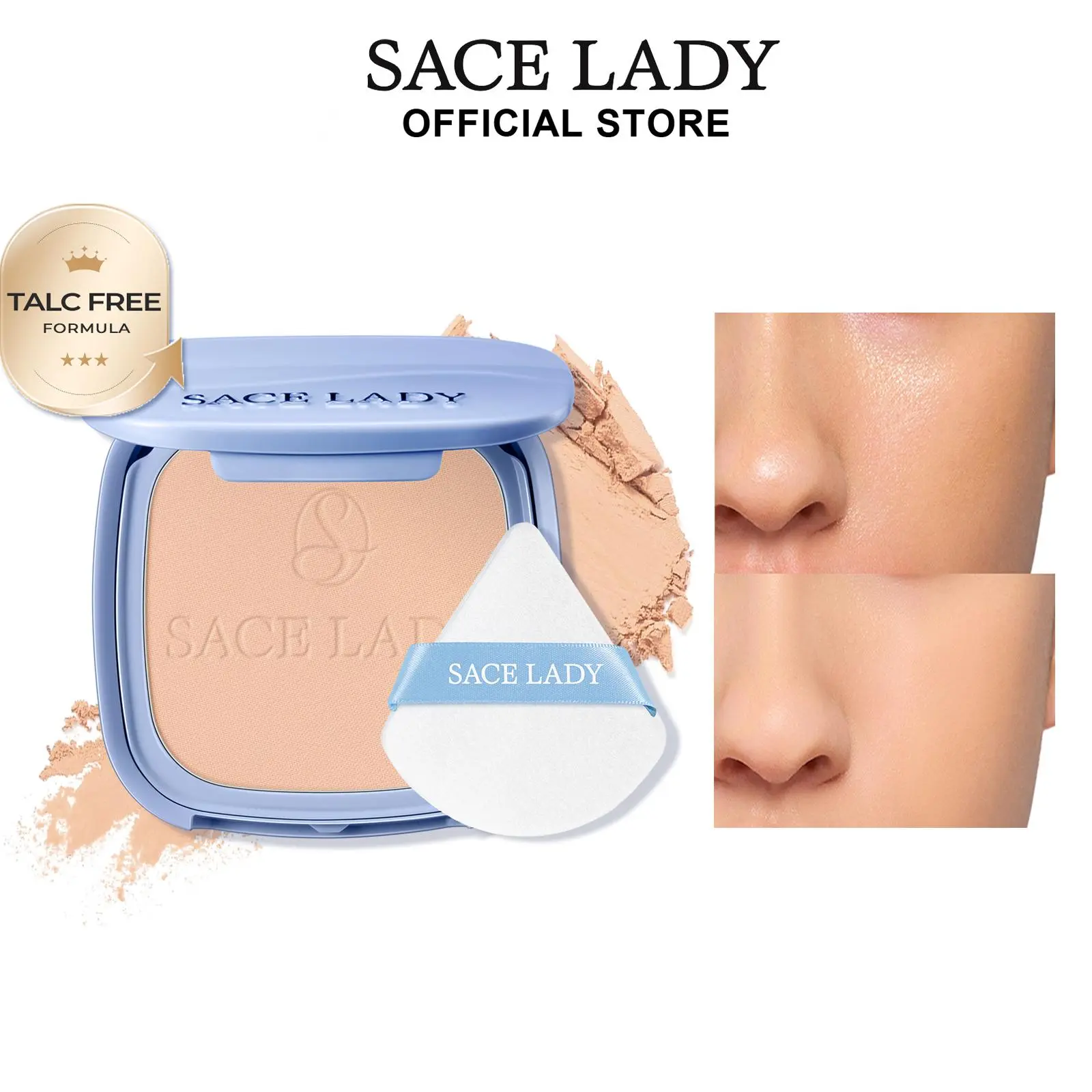 SACE LADY Compact Airbrush Face Powder - Talc-Free, Oil-Control, Waterproof Matte Setting Powder with Flawless Translucent Finish, Banana Shade, 0.35Oz (Includes Puff)