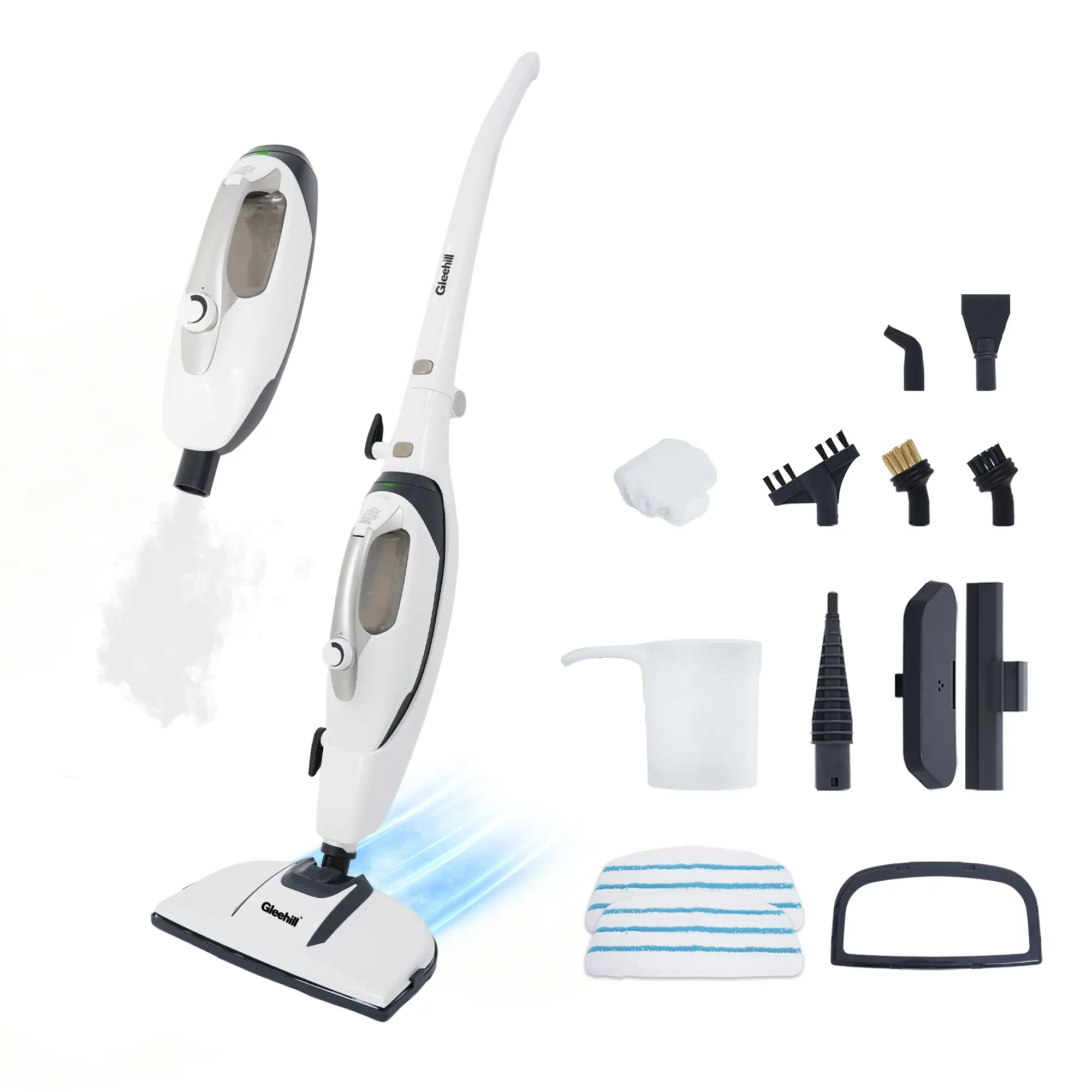 GLEEHILL 10-in-1 Steam Mop with Detachable Handheld Steam Cleaner for Hardwood Floor, Tile, Grout & Carpet | 1550W High Pressure Electric Mop, Chemical-Free for Pet & Home,dorm essentials,home essentials Cleaning Floor Mop Vacuum Mop