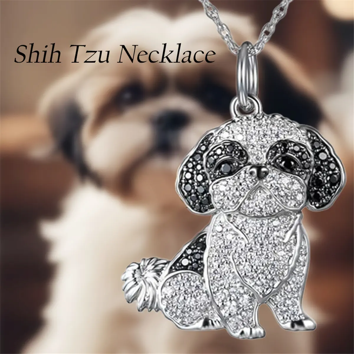 Shih Tzu Dog Pendant Necklace, Zinc Alloy Charm on a Stainless Steel Chain, Cute Animal Jewelry Gift for Daily Casual Wear, Necklace Accessories, Long, Unisex