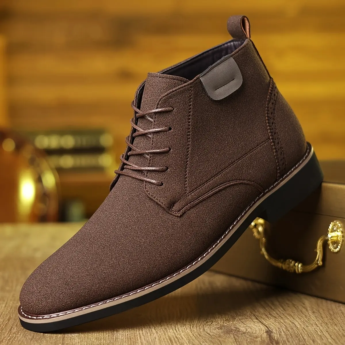 DINAOR Men's Minimalist Laced Polyurethane Leather Mid-Calf Boots - Casual Business Fit, Comfortable Commuter Shoes, Kitten Heel, Synthetic Material, Rubber Sole, Expandable