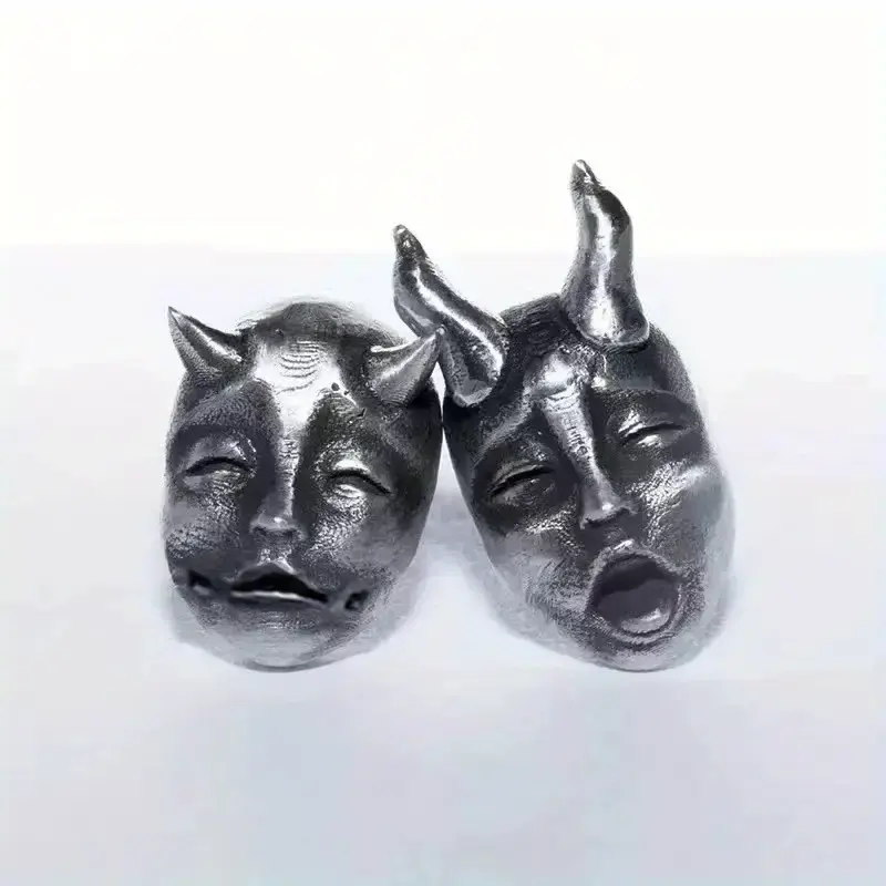 Gothic Punk Earrings, Double-Faced Devil Mask Jewelry with a Metal Finish, Fashionable Unisex Accessory for Daily Wear, Two Sides