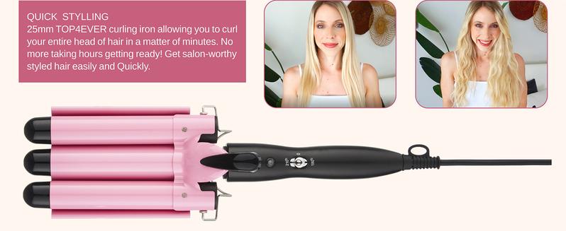 3 Barrel Curling Iron, 1 Inch Crimper Hair Tool for Women with Two Temperature Settings for Comfortable Curling Waves - Curler Comfort Comfort Quick Styling Even Heat Distribution