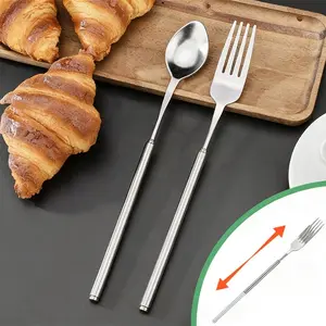 2 Counts Extendable Fork, 8.7 to 25.4 Inch Long Prank, Telescopic BBQ Dinner Fruit Dessert Extended Tableware, Sturdy Stainless Steel