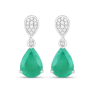 Genuine Zambian Emerald Diamond Teardrop Earrings