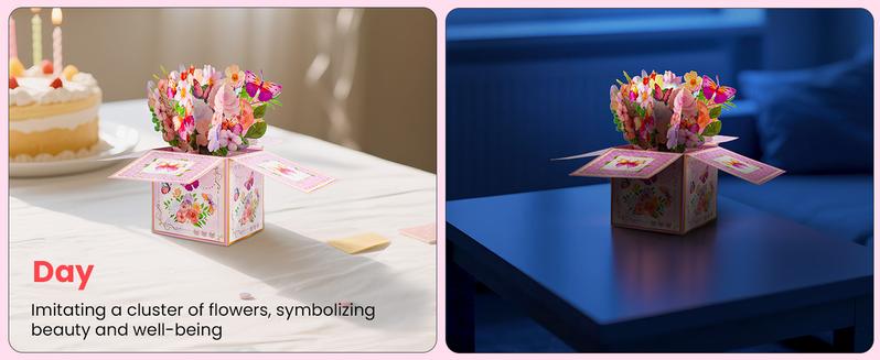 【Valentine's Gift】Musical Flower Card  /3D Pop-Up Butterfly Flower Bouquet Greeting Card for Women - Singing Birthday/anniversaryPop Up Card with Dancing Lights Music 3D Happy Birthday Gifts for Women, Wife, Mom, Grandmother Pastel Color