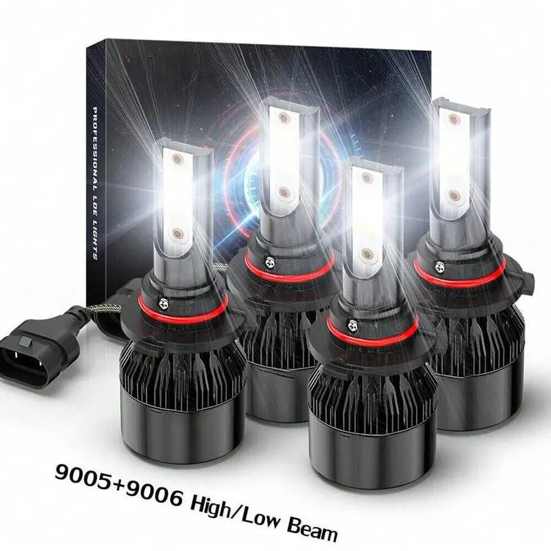 Ultra Bright 4PCS LED Headlight Bulbs Kit 120000LM 6000K Cool White,9005+H11/9005+9006/H11+H11 Multi-Fit Socket,High Low Beam,10X Visibility,Aluminum Body,Battery-Free,Plug N Play,IP68 Waterproof,Car Headlamp Upgrade