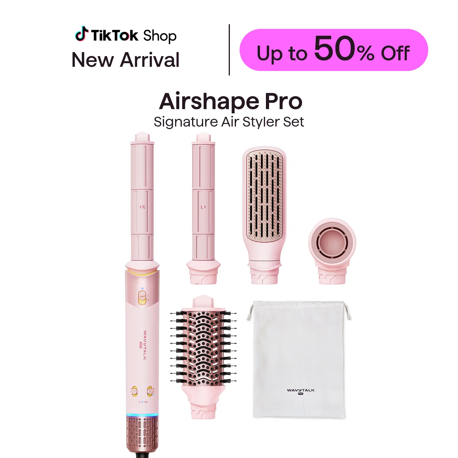 【live only】Wavytalk Airshape Pro Signature Air Styler Set - 4-in-1 Blow Dryer & Multi-Styler with Auto-Wrap Curlers, Paddle Brush, Volumizing Brush, Less Heat Damage, Ionic Anti-Frizz for Quick Styling, Hair Curler
