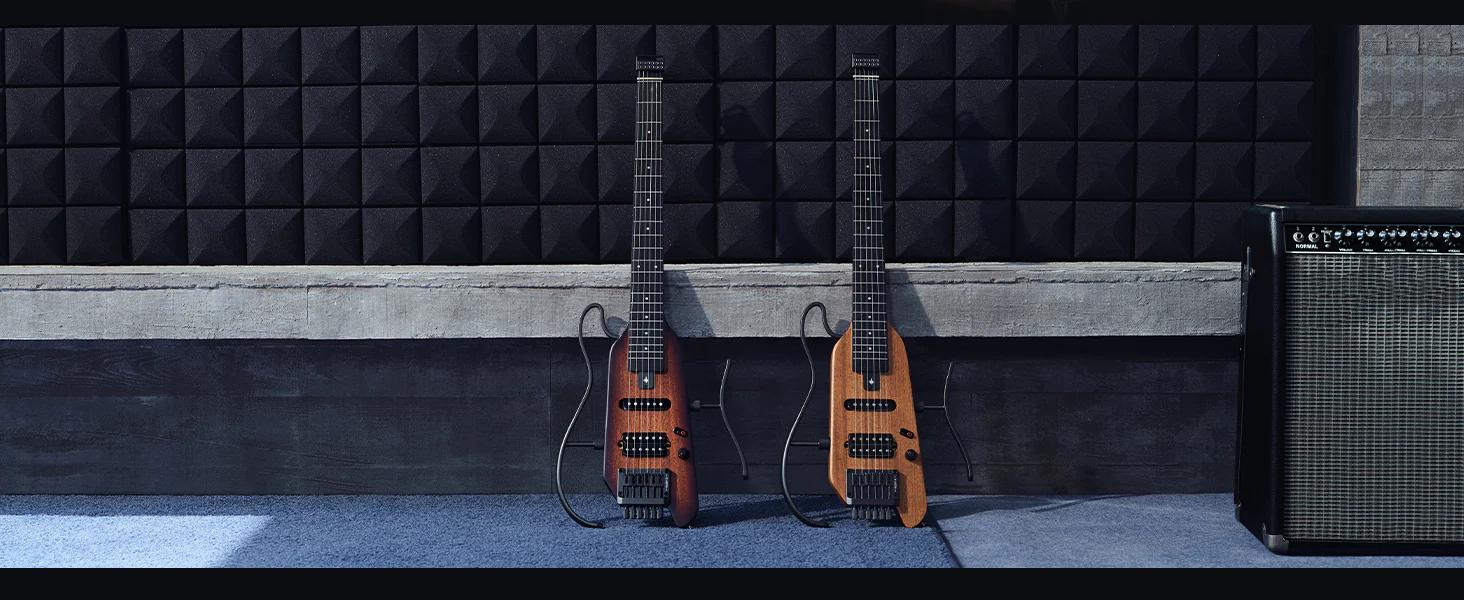 Donner HUSH-X Electric Guitar Kit - Featherlight Headless Guitar, Great for Travel and Practice, Mahogany Solid Body with Easy Assemble Stands, Gig Bag, All Accessories, Natural Donner HUSH-X Electric Guitar Kit - Featherlight Headless Guitar, Great for Travel and Practice, Mahogany Solid Body with Easy Assemble Stands, Gig Bag, All Accessories, Natural