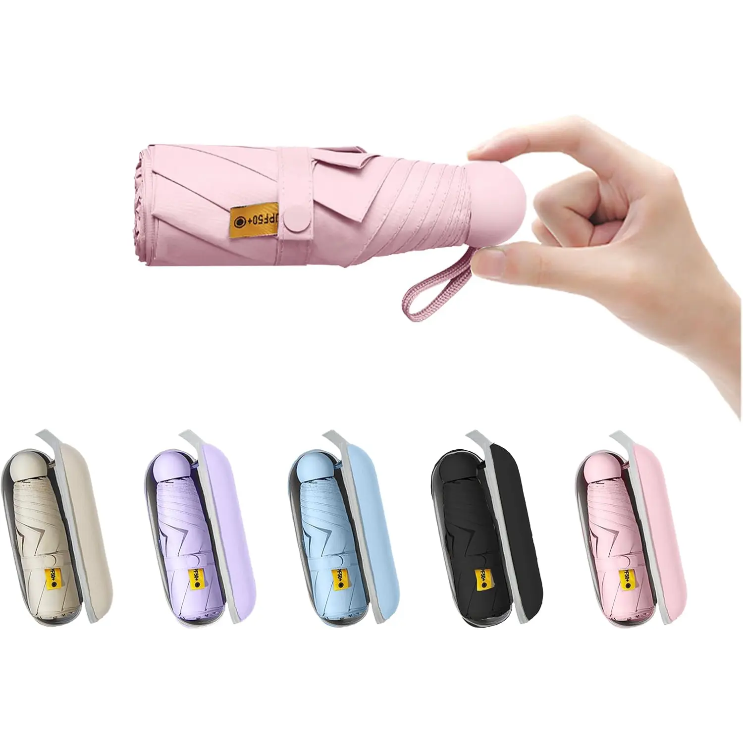 Compact Small UV Protection Umbrella with Storage Case | Mini Sun Protection Umbrella for Purse, Lightweight Pocket-Sized Umbrella, Windproof 8-rib High-Quality and Durable Umbrella for Women, Men & Kids
