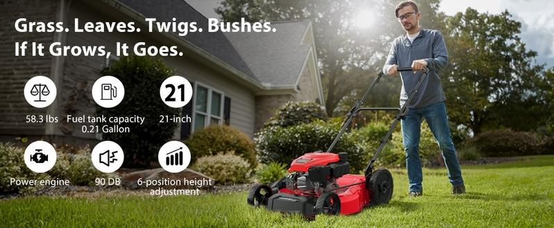 PowerSmart 21 in. Gas Lawn Mower, 144cc 2-in-1 Mulching Push Mower with 6-Positions Height Adjustment, High Rear Wheels ,Garden ,Springtok(V8721C)