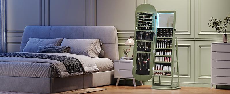 【Valentine's Day Gift & Full-Length LED Mirror】ONBRILL Gorgeous Lockable 360° Swivel Jewelry Cabinet with Light,Jewelry Organizer Armoire Standing with Interior Mirror&Storage Shelve for Cloakroom LivingRoom Bedroom Furniture 【Valentine's Day Gift & Full-Length LED Mirror】ONBRILL Gorgeous Lockable 360° Swivel Jewelry Cabinet with Light,Jewelry Organizer Armoire Standing with Interior Mirror&Storage Shelve for Cloakroom LivingRoom Bedroom Furniture