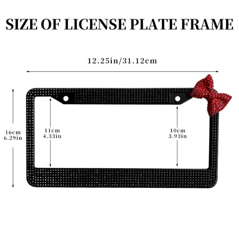 Upgrade Your Car's Look with a White Shiny Bow Tie License Plate Frame! Luxury Sparkling License Plate Frame - Black Frame with Red Bow Design, Crystal Rhinestones, Durable Shell, Easy Installation, Perfect Accessory for Women Drivers Unique customization
