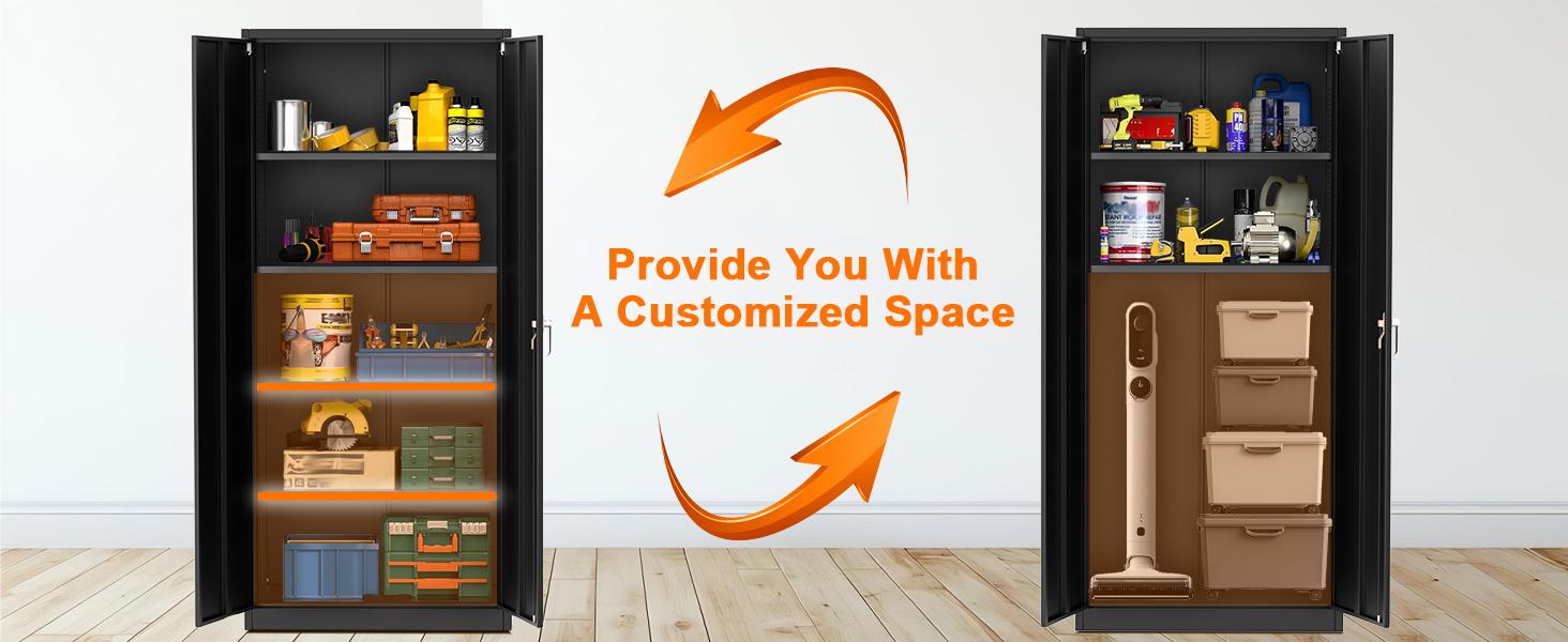 【GARVEE】71" H Metal Storage Cabinet with Lock, Steel Tool Cabinet with 4 Adjustable Shelves and 4 Adjustable Feet, Storage Organization for Home/Garage/Office/Shop