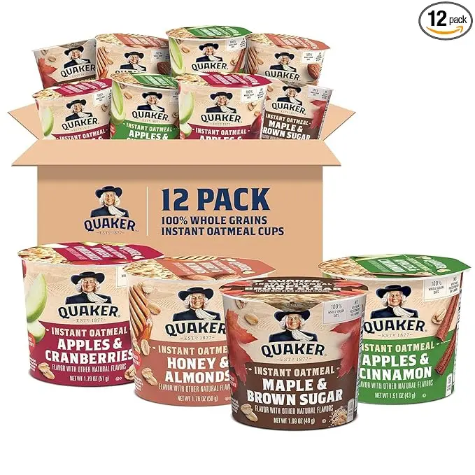 Quaker Instant Oatmeal Express Cups Variety Pack, 4 Flavors, 12 Cups x 1.76 oz, Quick Hot Breakfast Oatmeal, Easy Single Serve Oats