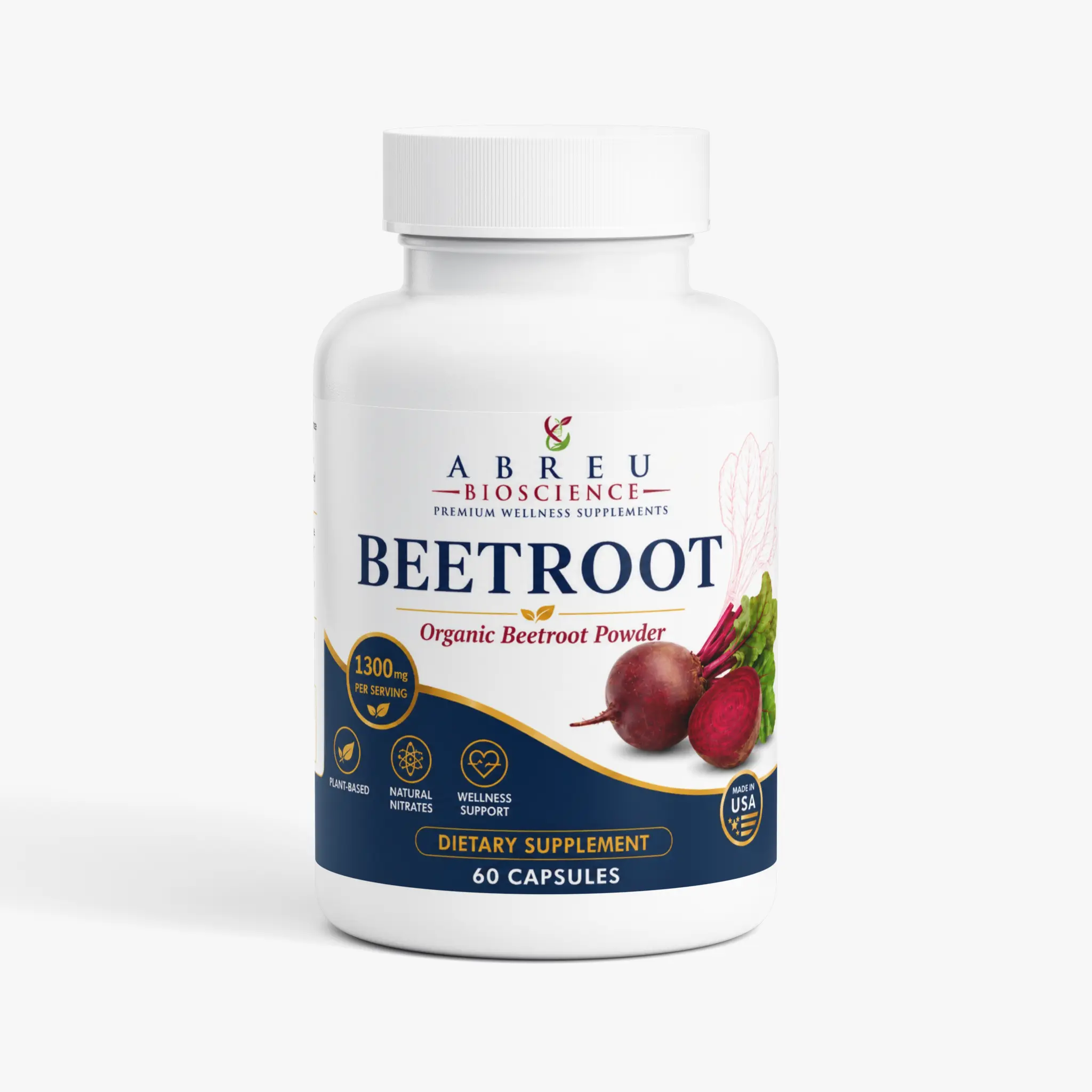 Abreu BioScience Organic Beetroot Powder – 1300mg Cardiovascular & Nitric Oxide Support