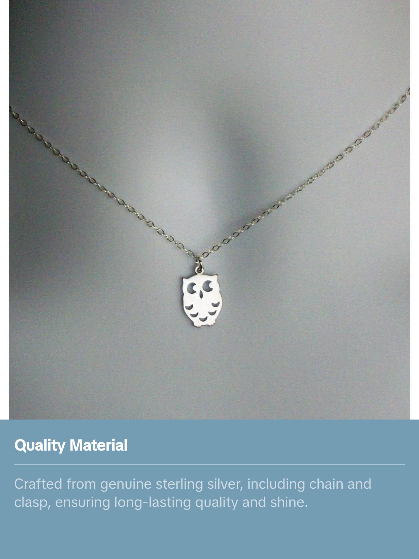 Silver Owl Necklace - Sterling Silver Owl Necklace, Sterling Silver Necklace, bridesmaid gifts, grey, white, silver, Mothers Day Silver Owl Necklace - Sterling Silver Owl Necklace, Sterling Silver Necklace, bridesmaid gifts, grey, white, silver, Mothers Day
