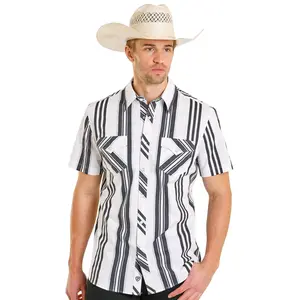 ROCK&ROLL SHORT SLEEVE BLACK VINTAGE STRIPE PRINTED SNAP BMN3S08303