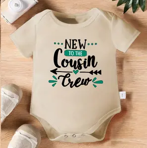 1pc Baby Crawling Suit - White Onesie with "New to the Cousin Crew" Print - Soft Cotton Outfit for Newborns & Toddlers 0-3 Years - Cousin Welcome Gift - Machine Washable Infant Wear