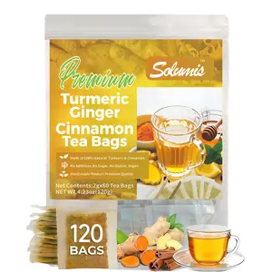 Turmeric Tea Herbal Anti-Inflammatory Tea, 100% natural, eco-friendly tea bags. Contains turmeric, ginger, and cinnamon. Biodegradable tea bags. Sugar-free, caffeine-free, gluten-free, vegan healthy beverage. good herbal remedy