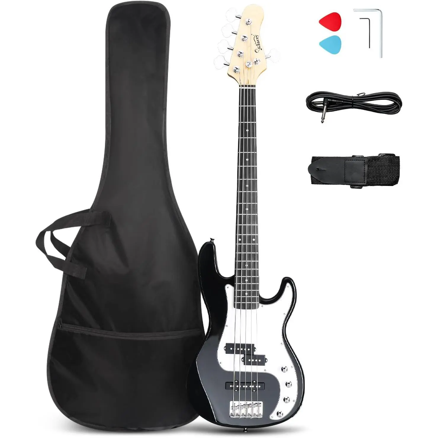 Glarry 5-String Full-Size Right-Handed Electric Bass Guitar with Rosewood Fretboard, Strap, Amplifier Cord, Pick & Portable Bag - Travel Bass Guitars & Gear (TikTok Shop Back to School)