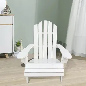 Ehomexpert Adirondack Chair White Solid Populus Wood Outdoor Indoor Comfortable Sloping Seat Versatile Patio Porch Deck Garden Seating