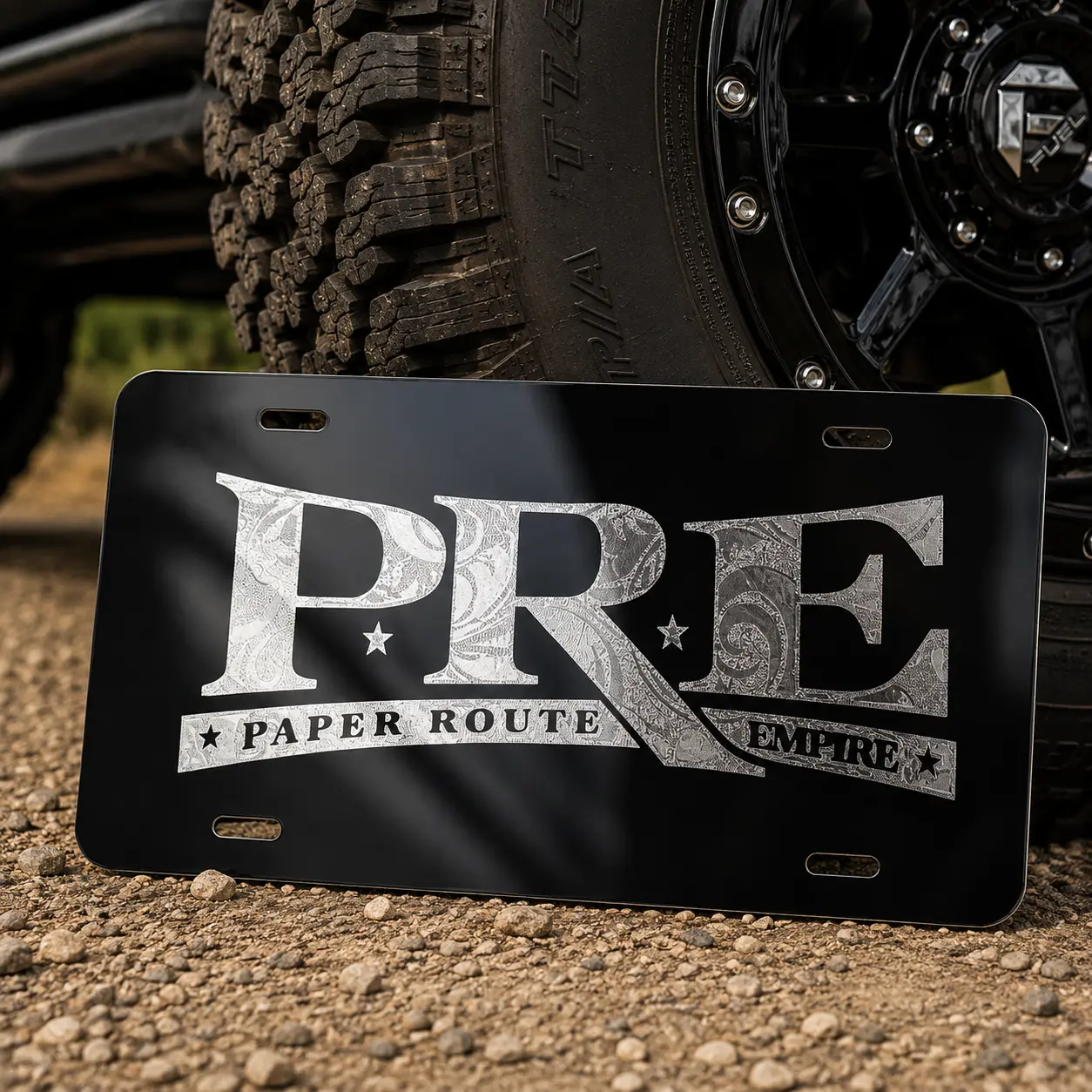 PRE Paper Route Empire License Plate | Black Metal Vanity Car Tag | Aluminum Auto Plate | Truck Accessory | Gift for PRE Fans