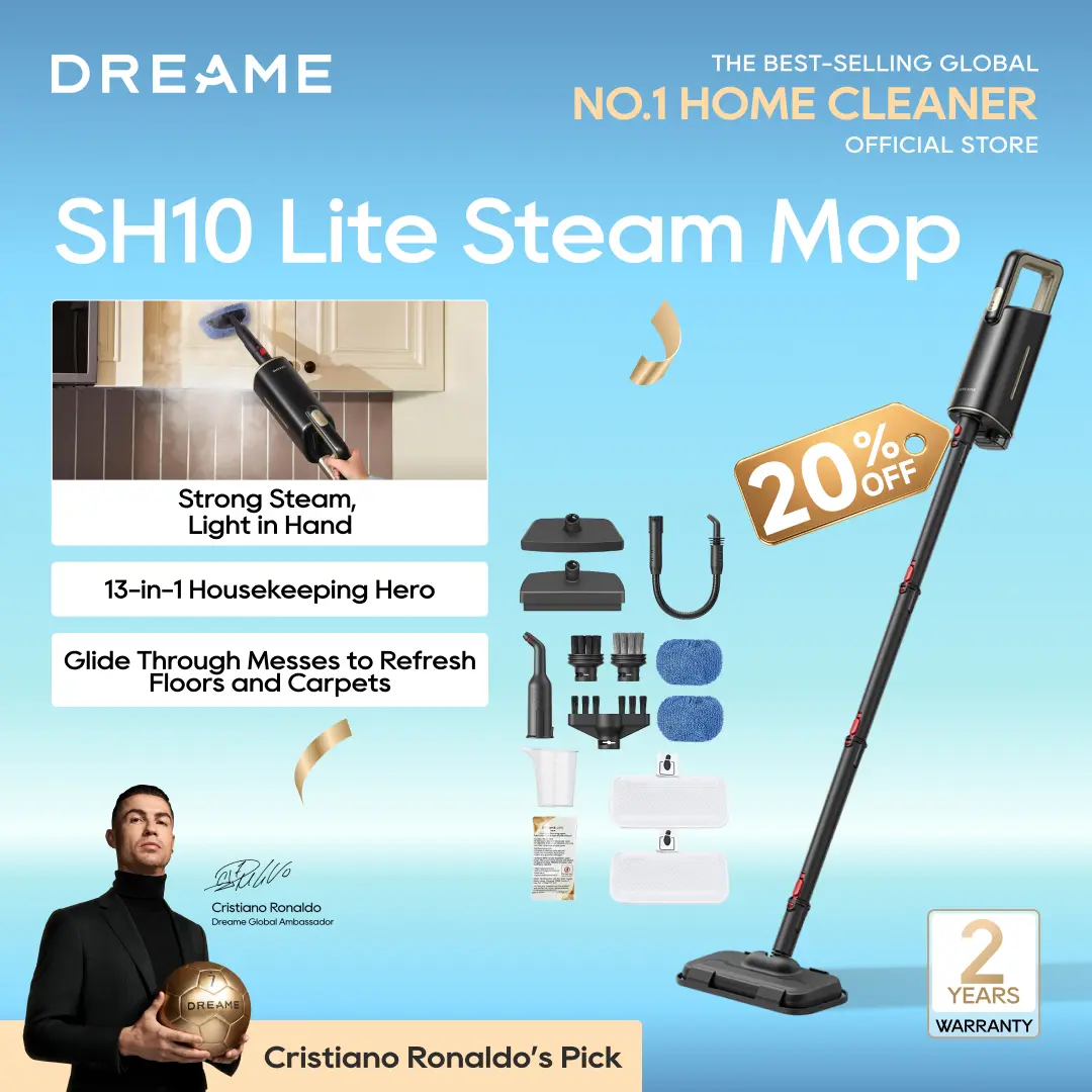 DREAME SH10Lite Steam Mop with Detachable Handheld Steamer, 13-in-1 Portable Steam Cleaner, 3.8 lbs Lightweight Body, 15sec Steam-Up, 212℉ Steam Cleaning, 350ml Water Tank, Steam Safety System