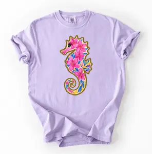PREORDER: Preppy Floral Seahorse Graphic Tee, Orchid