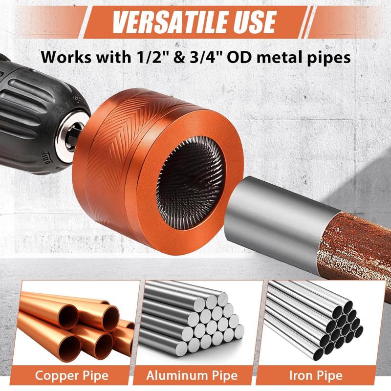 1/2" & 3/4" Metal Copper Pipe Cleaner Set for Drill, with 1/4" Hex Shank, 8PCS Replacement Abrasive Brush Blades Plumbing Tools for Cleaning Rust, Paint & Stains from Copper & Metal Pipes (Orange)
