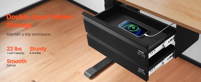 VEVOR 2 Drawer 16" Under Desk Drawer Organizer Slide-out Drawer Space Saver Office