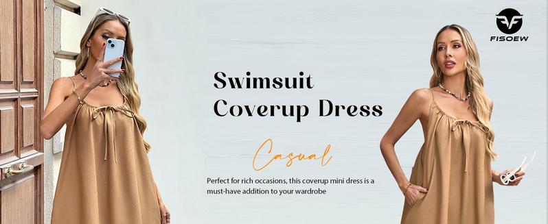 Fisoew Women Summer Sleeveless Mini Dress Tie Back Casual Loose Sexy Trendy Swimsuit Coverup #Springtok