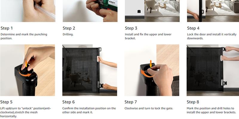 Dearlomum Retractable Baby Gate 33.1" Tall with Mesh Design Extends to 55"/71"/118"/168"/197" Wide for Doorways Stairs & Hallways White Safety Fences Guardrail Gift for Infant Newborn