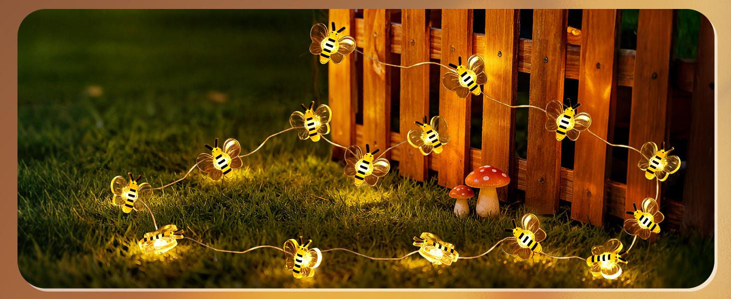 Hoodink Bee Lights Room Decor, Christmas Gifts for Women Teen Girls Boys, 2pcs 20 LED Cute Honey Bee String Fairy Lights Battery Operated, Bee Decorations for Bedroom Dorm Classroom Plants Wedding, Water Proof, Easy to DIY