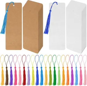 40 Pcs Kraft Paper Blank Bookmarks with 40 Pcs Colorful Tassels DIY Craft Blank Cardstock Bookmarks for DIY Art Projects, School Supply, Gifts Tags 5.5x2 inch