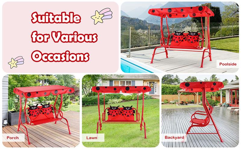 Costzon All-Weather kids Patio Swing,  2-Seater Porch Swing Lounge Chair Hammock w/Removable Canopy, Outdoor Swing Bench Christmas Festival Gift Black Friday Cyber Monday