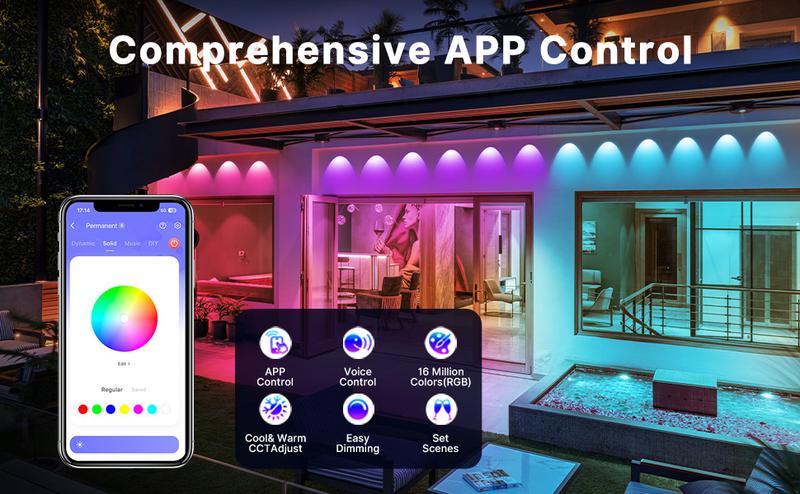 Fussion 100-200FT RGB Eave Outdoor Lights Permanent LED Colorful Eaves with APP & Remote Control IP67 Waterproof Festive Decorations 100FT/150Ft/200Ft/300FT/400FT