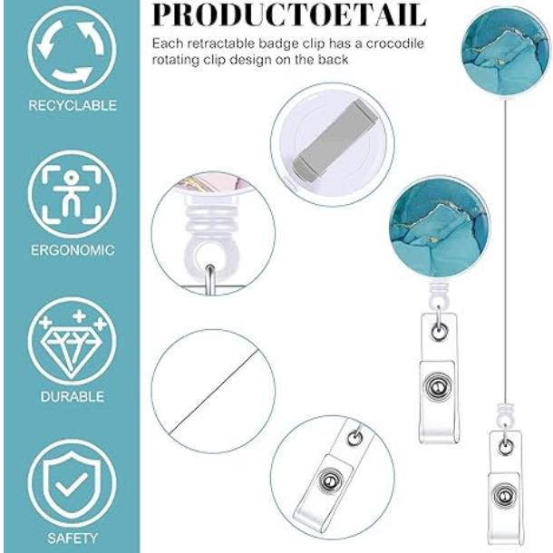 [New Deal] 3 Set Heavy Duty Badge Holder with Retractable Reel, Marble Retractable ID Badge Holders with Clip Name Key Card Holder Case for Teacher Nurse Doctor Student Office Gift for Coworkers