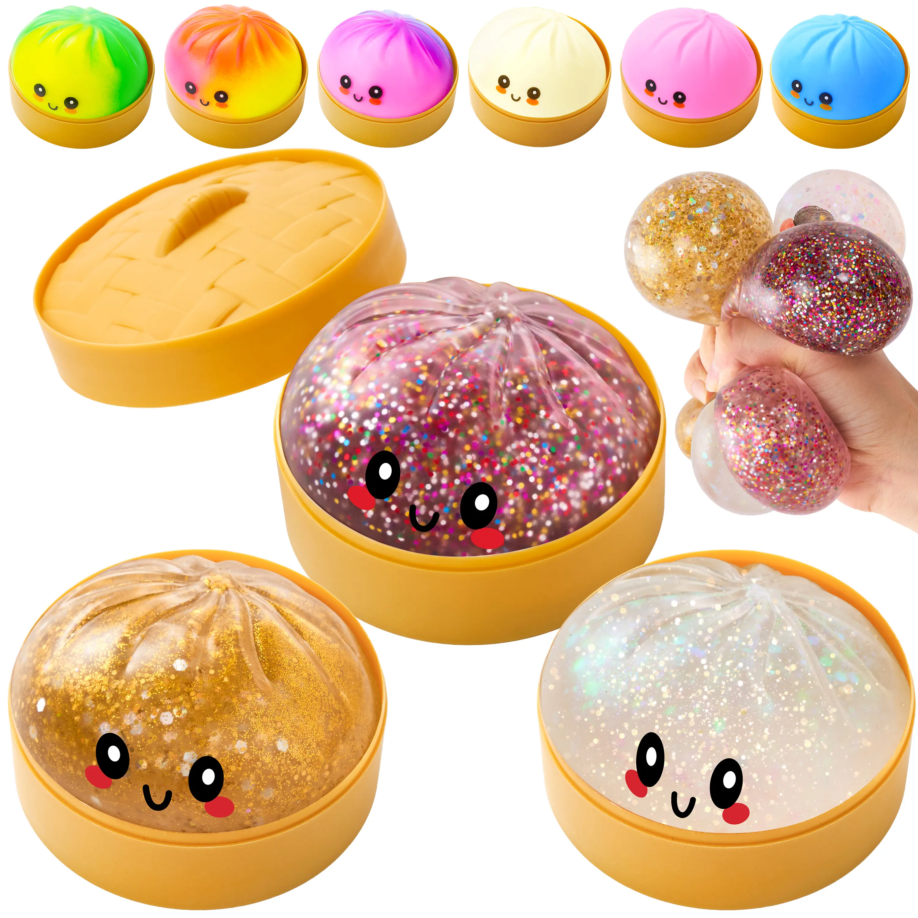 JOYIN 1pcs/12pcs/24pcs/36pcs Dumpling Mystery Box Quick rebound,Full of surprises,NOT ALL Glitter, Random Styles Surprise, Colorful Soft Squeeze Stress Balls Fidget Sensory Toy, Decompression Gift for Kids Adults toy, Soft Sensory Squeeze Toy