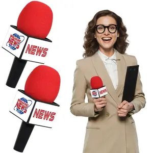 GISGFIM 2Pcs Fake News Reporter Microphone Prop Mic Plastic Realistic Pretend Play Mic Prop Simulate Handheld News Reporter Microphone for Costume Cosplay Party Favors Pretend Games Career Day Party