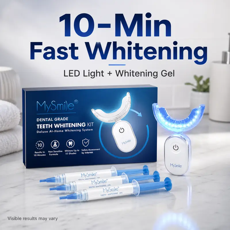 MySmile 10-Min Boost Oral Selfcare Teeth Whitening Kit - Pro LED (28 Bulbs), 3 Gel Syringes, Sensitive Teeth Safe, Brightening Solution