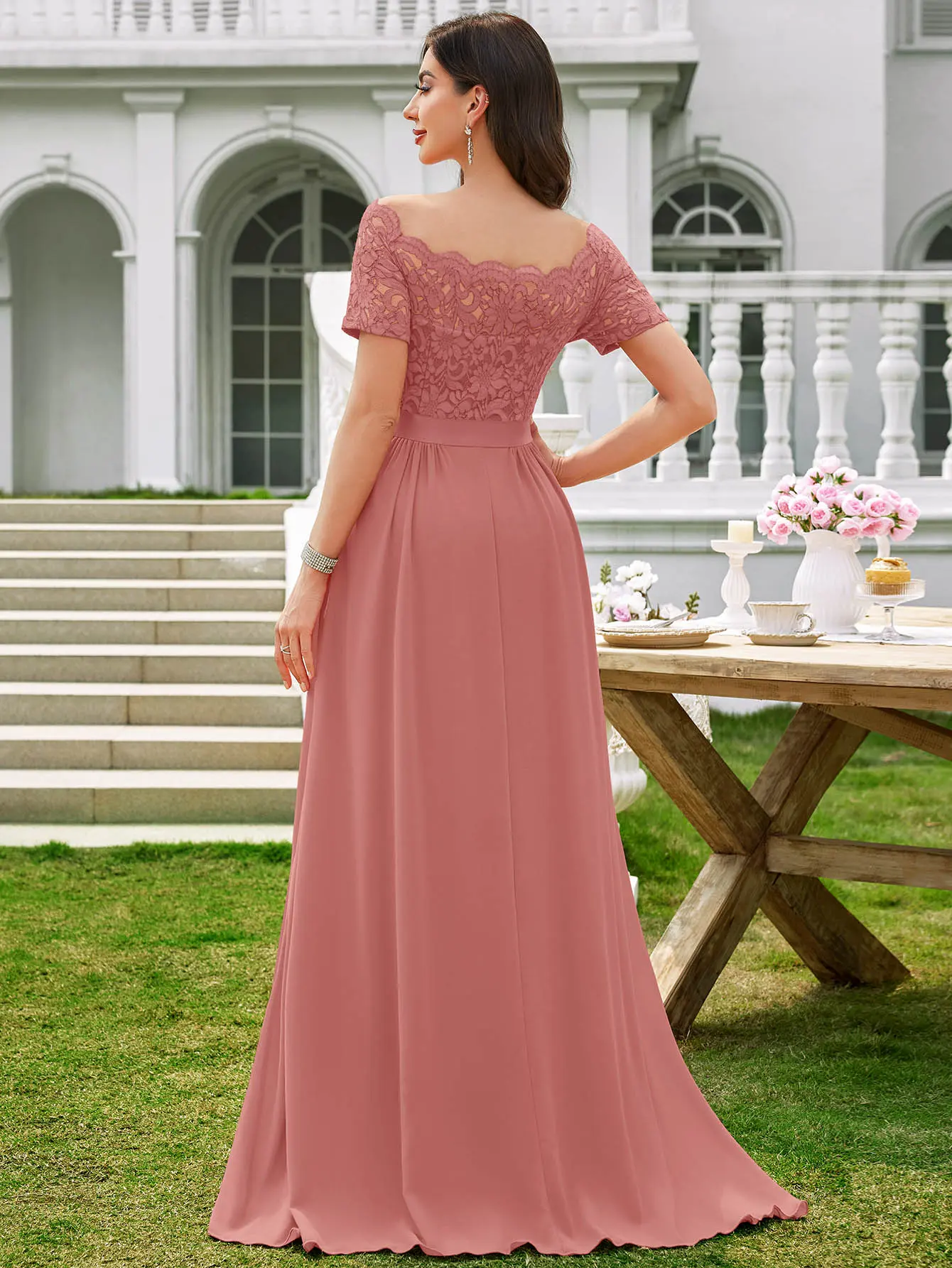 midi fall wedding guest dresses for over 50 One-Shoulder Floral Mermaid Maxi Dress in Red – IULOVER main image 0