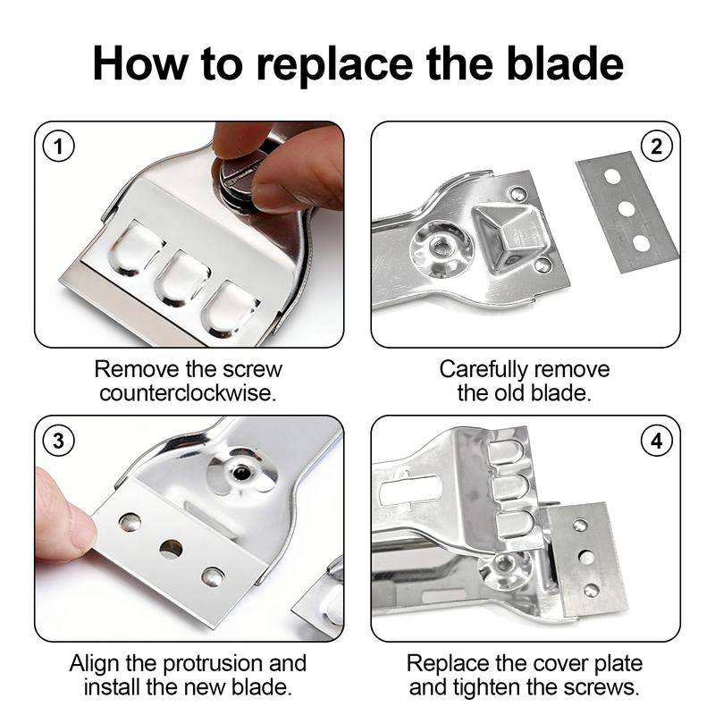 DABATR Metal Razor Blade Scraper Tool, Carbon Steel Blades, Stainless Steel Body, Heavy-Duty Cleaning Razor Scraper Tool