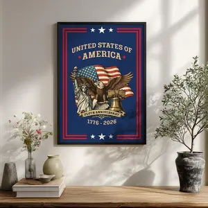 USA 250th Anniversary Poster Wall, American Birthday Poster, USA Independence Day Poster, Eagle Bell Statue Of Liberty Patriot (Unframed)