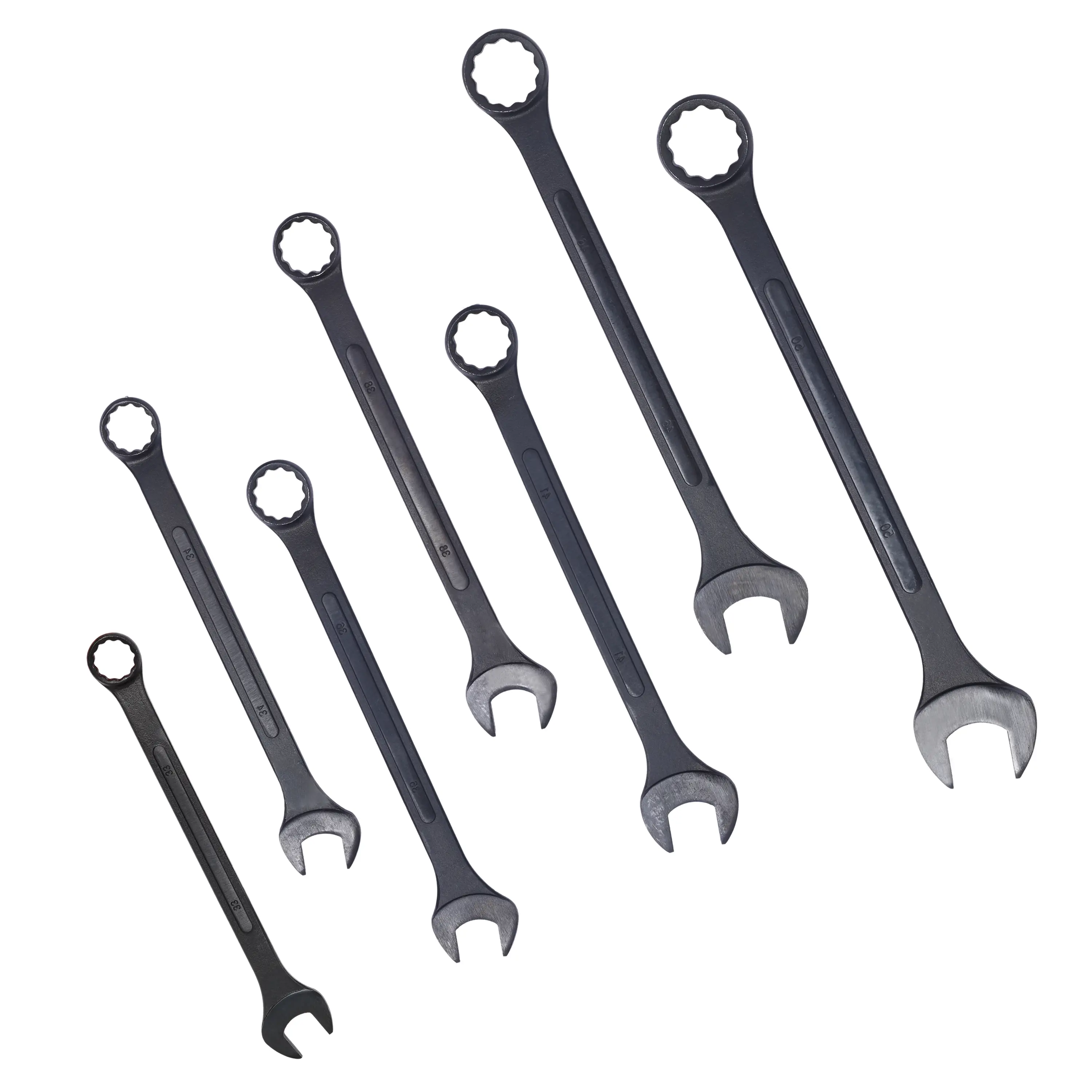 7pcs Metric Jumbo Combination Wrench Set - 33-50mm Sizes (33,34,36,38,41,46,50mm) - Black Oxide Finish - With Storage Bag - For Heavy-Duty Applications