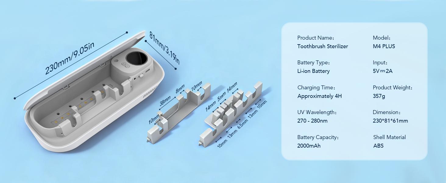 TAKOO Toothbrush & Razor Sterilizer, Smart Hot Air Drying Technology, Automatic UVC Light Sterilization, Wall Mount Multi-Functional Toothbrush Sanitizing Holder for Bathroom, Rechargeable Smart Home Gadget, Dental Hygiene Accessories